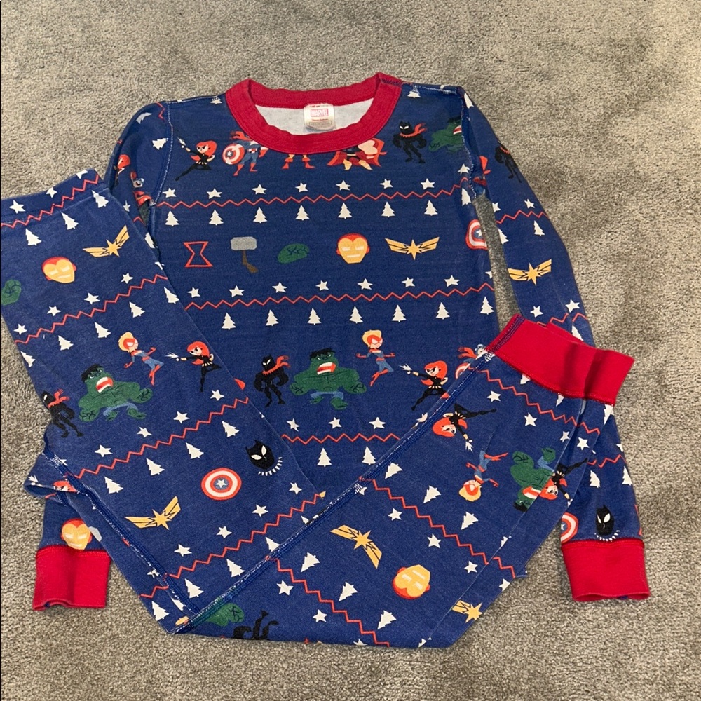 Hanna Andersson Blue Marvel Superhero Kids Pajama Set with Red Trim